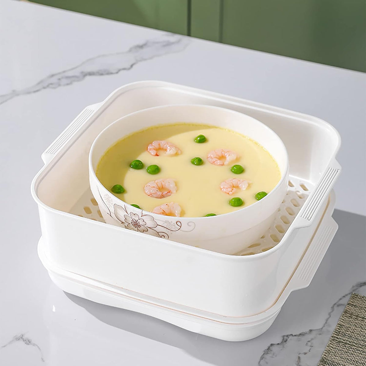Microwave Steamer with Lid and Tray, Vegetables Steamer for Microwave Bowl, Microwavable Cookware Supplies (2 - Layer)