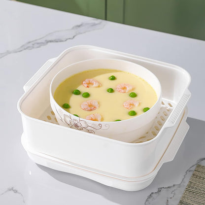 Microwave Steamer with Lid and Tray, Vegetables Steamer for Microwave Bowl, Microwavable Cookware Supplies (2 - Layer)