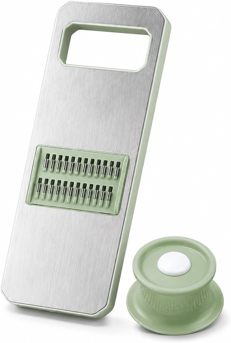 Stainless Steel Mandoline Slicer, Handheld Vegetable Cutter with Food Holder, Kitchen Slicer Shredder Grater for Potatoes, Carrots, Cucumbers and Fruit, Green (Green)