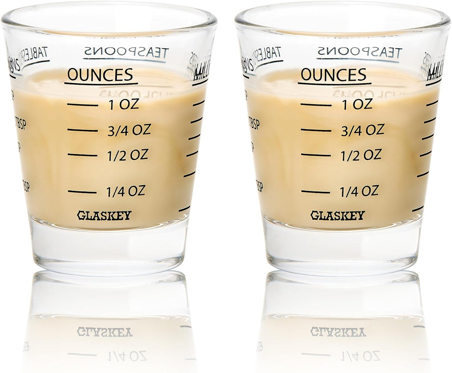 GLASKEY Shot Glasses Measuring Cup Set - 2 Pack Espresso Shot Glasses with Precise Measurement Marks,Heavy Duty Glass,Dishwasher Safe,Perfect for Coffee,Cocktails and Kitchen Use (Black & Red)