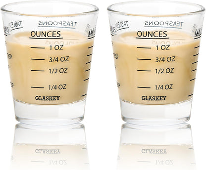 GLASKEY Shot Glasses Measuring Cup Set - 2 Pack Espresso Shot Glasses with Precise Measurement Marks,Heavy Duty Glass,Dishwasher Safe,Perfect for Coffee,Cocktails and Kitchen Use (Black & Red)