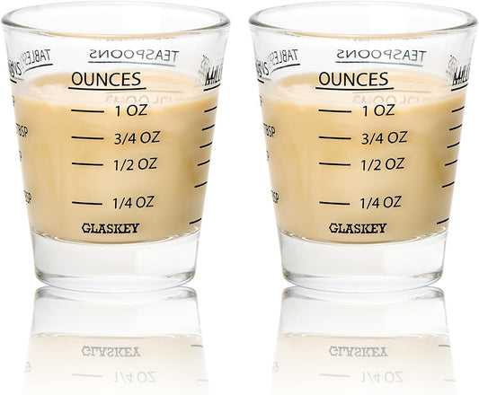 GLASKEY Shot Glasses Measuring Cup Set - 2 Pack Espresso Shot Glasses with Precise Measurement Marks,Heavy Duty Glass,Dishwasher Safe,Perfect for Coffee,Cocktails and Kitchen Use (Black & Red)