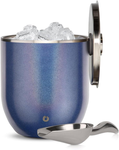 SNOWFOX Plus, Premium Vacuum Insulated Stainless Steel Ice Bucket with Lid/Scoop,Home Bar Accessories,Elegant Bartending Ice Bucket for Parties,Beautiful Outdoor Entertaining Supplies,3L,Natural Teak