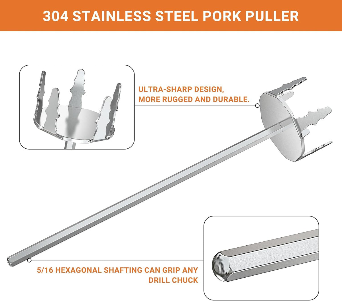 Onlyfire 4 Inch Stainless Steel Pork Puller, Upgraded Ultra-Sharp