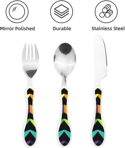 3-Piece Kids Silverware Set With Storage Case, Stainless Steel Reusable Children Safe Knife Spoon Fork Set Classy Flowers Children Flatware Set For Kids Lunch Box