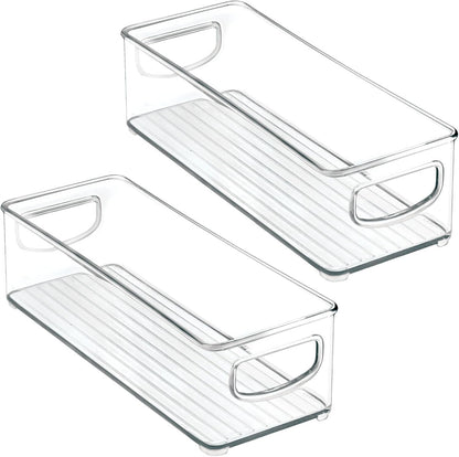 mDesign Deep Plastic Storage Organizer Container Bin, Office Organization for Filing Cabinet, Cupboard, Shelves, and Desk - Holds Notepads, Pens, Pencils, Highlighters, and Staplers - 2 Pack - Clear