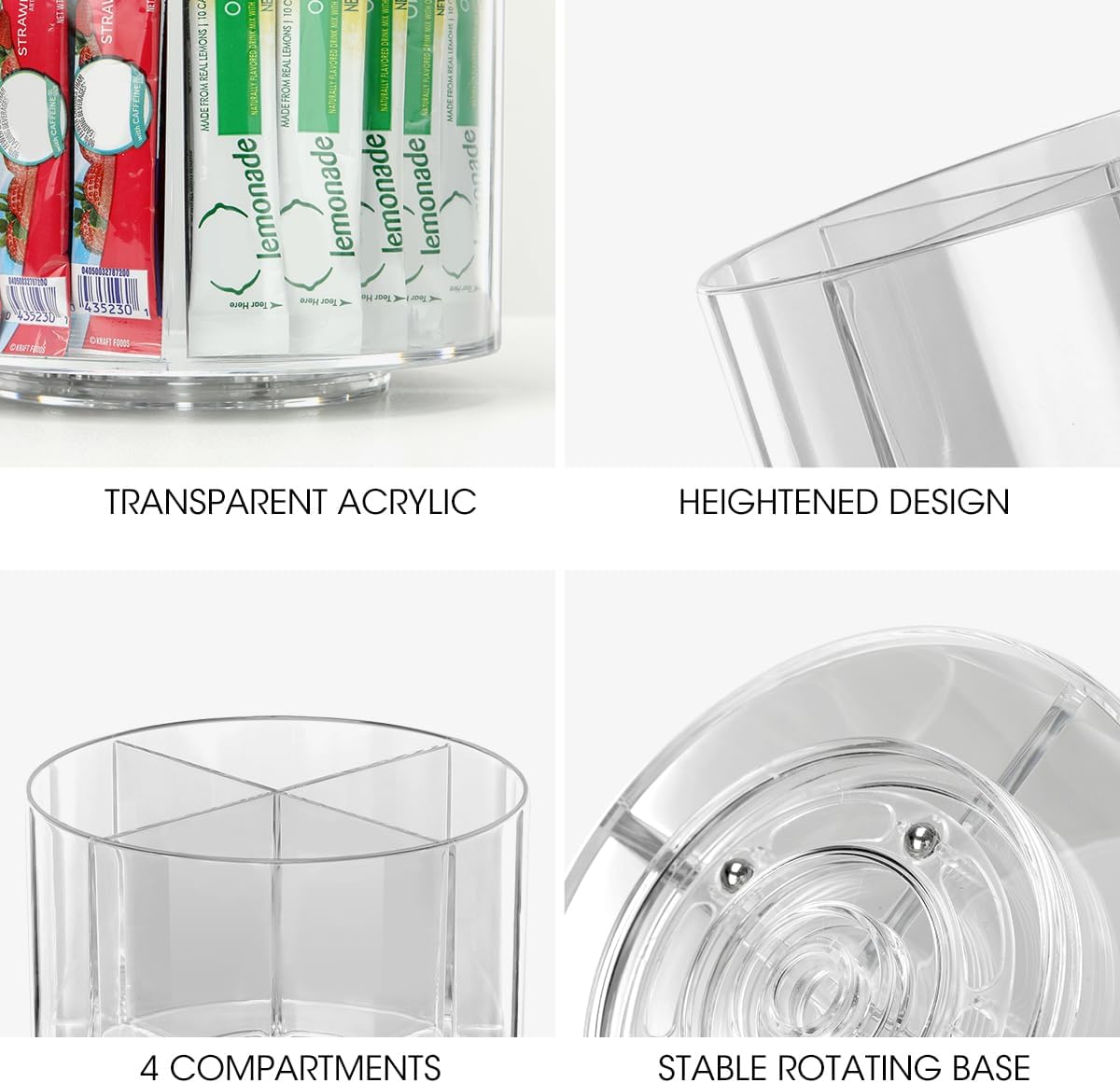 AIEVE Extra Large Drink Packet Organizer, 360° Lazy Susan Rotating Turntable for Larger Powder Drink Mix, Hydration Packets Acrylic Pantry Organizers for Kitchen Storage Organization