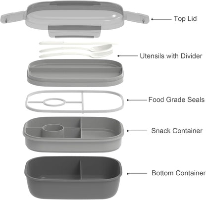 JBGOYON® Bento Lunch Box with Bag - All-in-One Stackable Lunch Containers with 3 Layers for Adults & Kids, 1900 ML Modern Bento-Style Design, Built-in Utensil Set, Lunch Bag (Purple)
