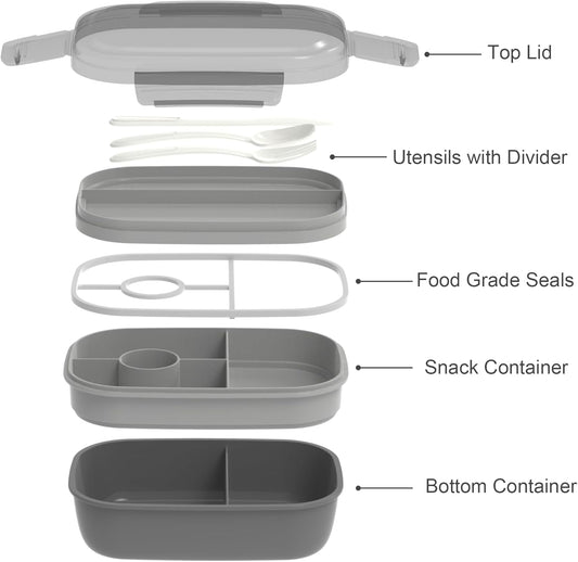 JBGOYON® Bento Lunch Box with Bag - All-in-One Stackable Lunch Containers with 3 Layers for Adults & Kids, 1900 ML Modern Bento-Style Design, Built-in Utensil Set, Lunch Bag (Purple)