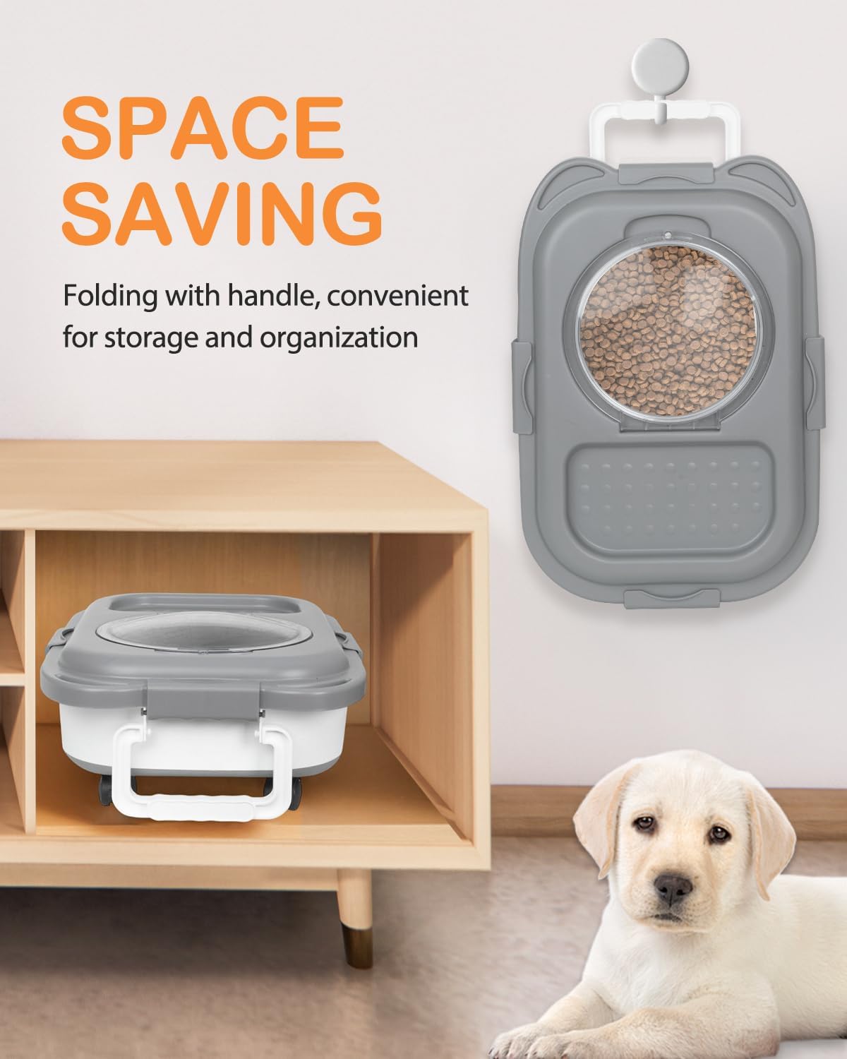 25-28Lbs Dog Food Storage Container Airtight,Collapsible Pet Food Storage | Dog Food Container with Handle,Wheels,Double Airtight Seal Fresh,Save Space,Pest/Mouse-proof,Small Cat Food Container,Scoop