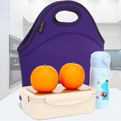 FlowFly Neoprene kids Lunch box Insulated Soft Bag Mini Cooler Thermal Meal Tote Kit for Boys, Girls,Men,Women,School,Work, Office,Black