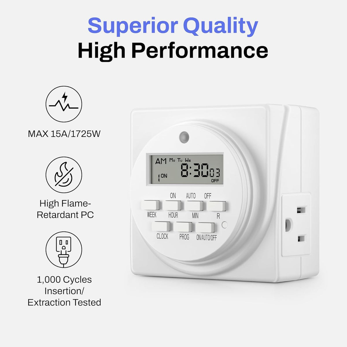 BN-LINK Indoor 7-Day Programmable Digital Timer Outlet, 2 Outlets