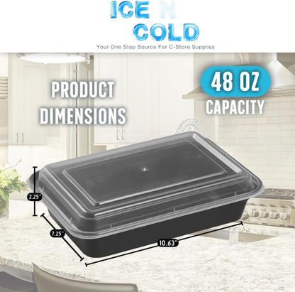 Reusable To-Go Food Meal Prep Storage Containers with Leak Proof Snap Lids 58oz | 1715ml | 50-Pack