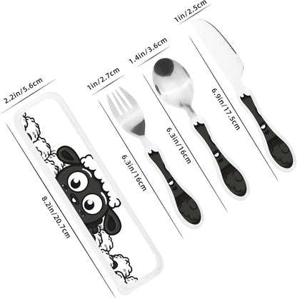 3-Piece Kids Silverware Set With Storage Case, Stainless Steel Reusable Children Safe Knife Spoon Fork Set Grim Reaper Children Flatware Set For Kids Lunch Box