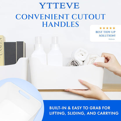 2 Pack Large Plastic Storage Bins with Handles, Versatile 13.7x10.2x5.7 Inch White Organizer Containers for Kitchen, Pantry, Closet, Bathroom, Office, Cabinet, Drawer, Snack, Toy & Makeup Organization