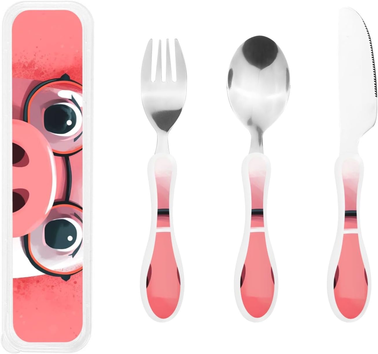 3-Piece Kids Silverware Set With Storage Case, Stainless Steel Reusable Children Safe Knife Spoon Fork Set Cute Kittens Children Flatware Set For Kids Lunch Box