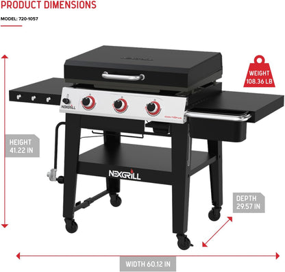 Nexgrill Daytona 4-Burner Propane Gas Griddle with Side Tables, 60000 BTU Flat Top Grill, 756 SQ In. Hot-Rolled Steel Cooking Space, Outdoor Cooking Barbeque, Black/Silver - 720-1058A