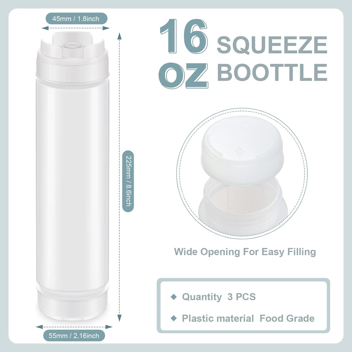 Sabary 3 Pcs 16 oz Inverted Condiment Squeeze Bottles for Sauces, Black