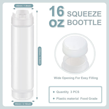 Sabary 3 Pcs 16 oz Inverted Condiment Squeeze Bottles for Sauces, Black