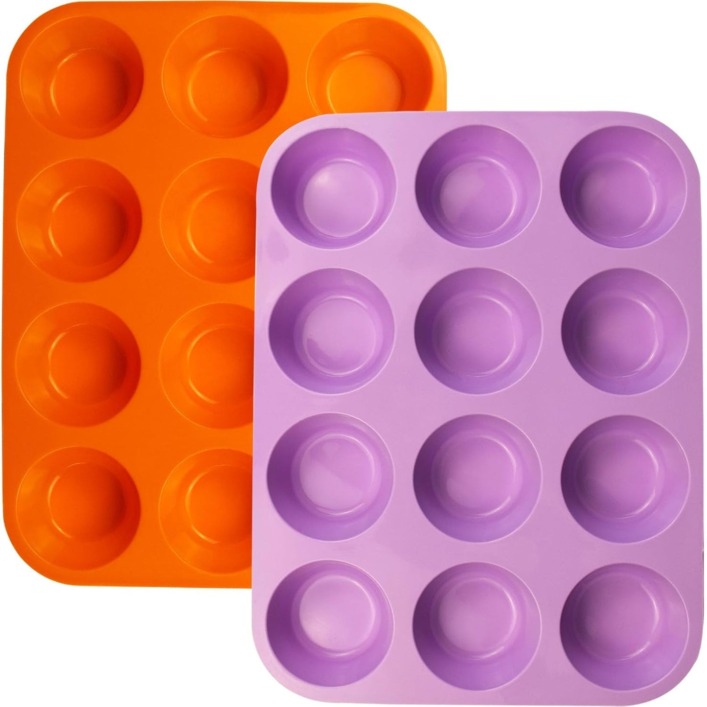 24 Cups Silicone Mini Muffin Pan Set, Nonstick Mini Cupcake Pans, BPA Free Small Muffin Tin for Baking, Set of 2 (Green+Purple)
