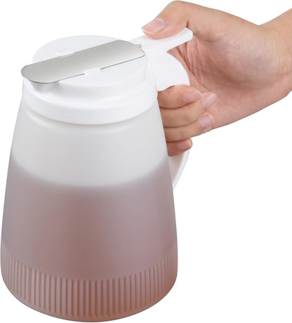 Restaurantware-Chef 101 32 Ounce All Purpose Syrup Dispenser, 1 Honey Dispenser - White Top, Stainless Steel Slide Cover, Plastic Pancake Syrup Bottle, Perfect For Diners, Restaurants, Home