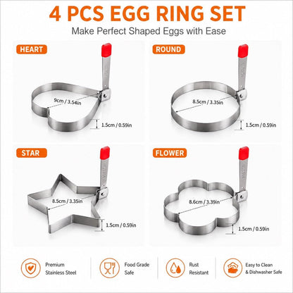 4 Pack Egg Rings for Frying Eggs, Stainless Steel Pancake Mold