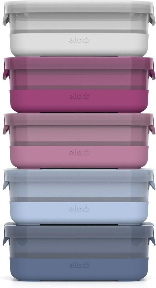 Ello Plastic Meal Prep Set BPA Free Plastic Food Storage Container with Silicone Boot and Airtight Lids, Dishwasher, Microwave, and Freezer Safe.