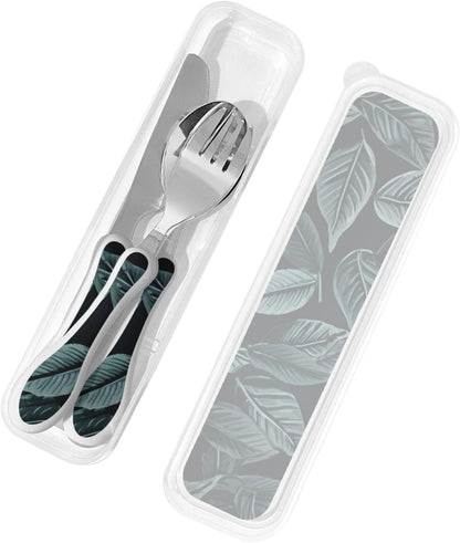 3-Piece Kids Silverware Set With Storage Case, Stainless Steel Reusable Children Safe Knife Spoon Fork Set African Animals Children Flatware Set For Kids Lunch Box