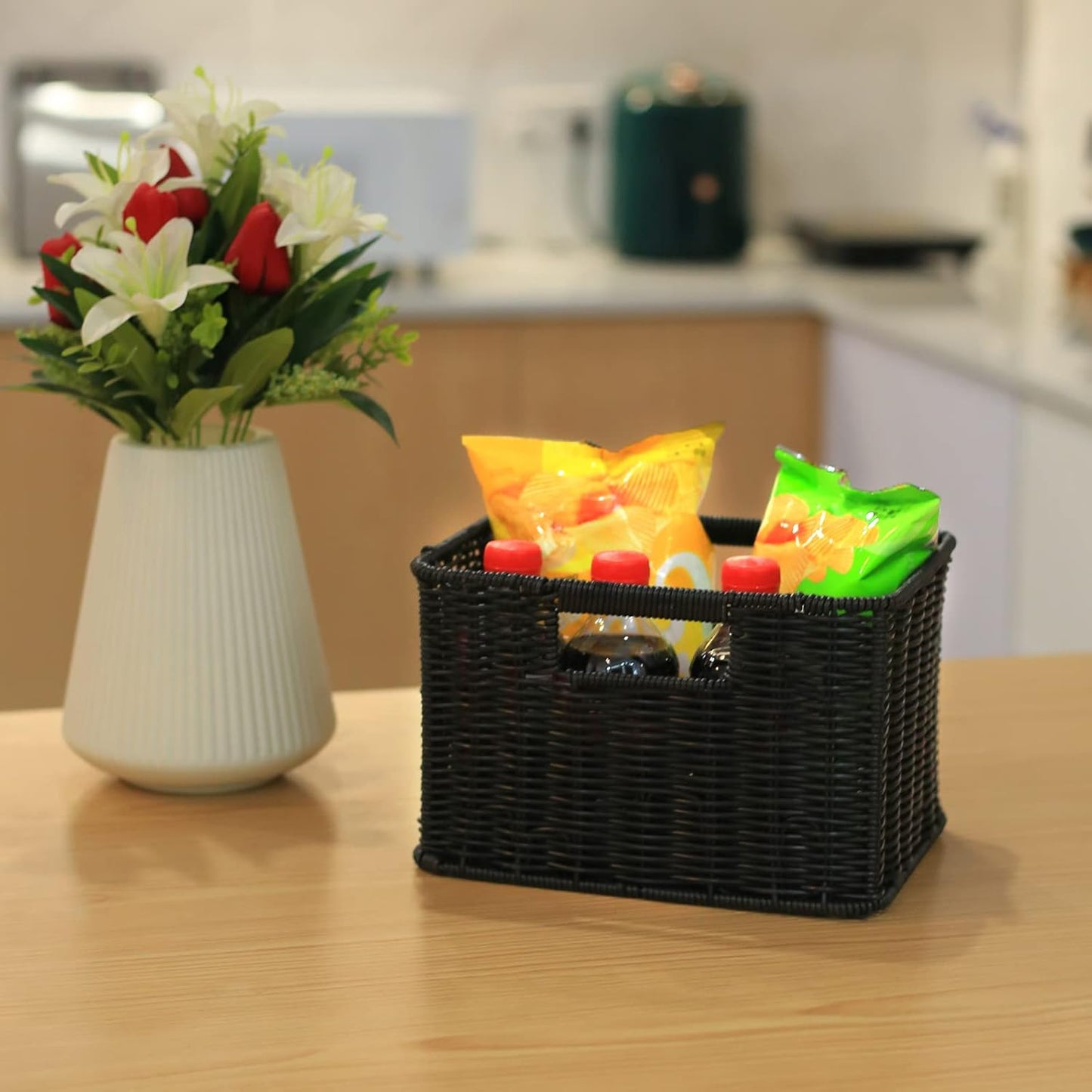 HOONEX Water Hyacinth Storage Baskets, Wicker Baskets for Storage, Hand Woven Baskets with Carry Handles, Set of 2, Natural