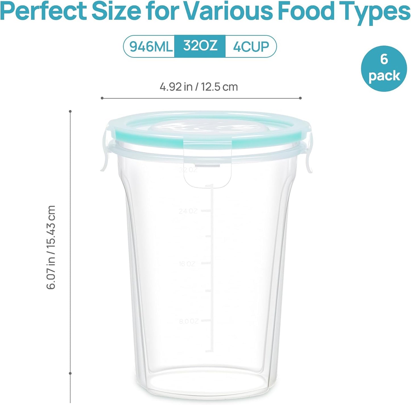 Vtopmart 12 Pack 32oz Freezer Storage Containers, Soup Container with Airtight Lids, Reusable Plastic Meal Prep Container, Deli Containers for Lunch, Salad, Leftover, Oats, Microwave/Dishwasher Safe