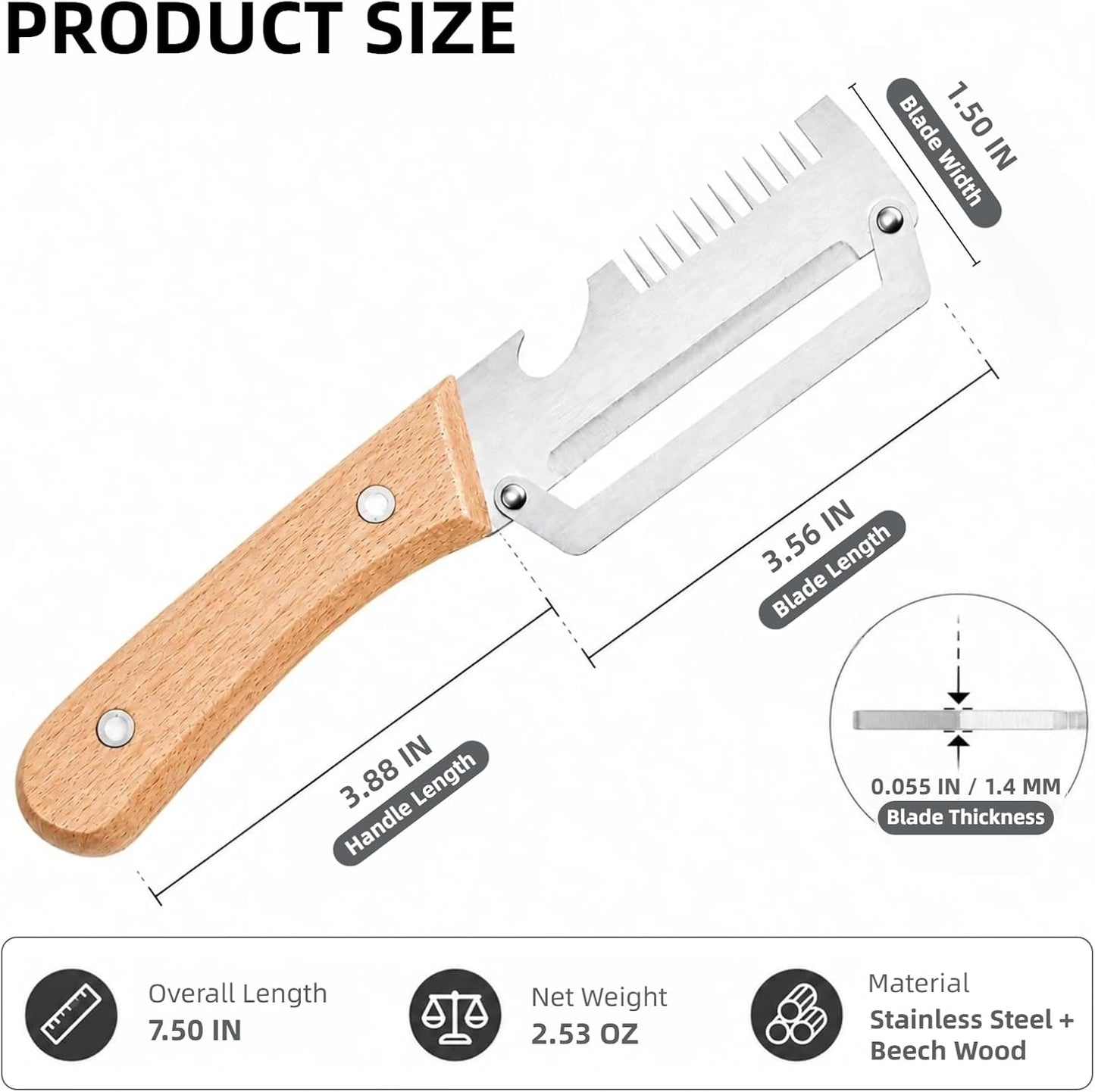 2 Pack Vegetable Peeler, 3 in 1 Multifunctional Veggie Peeler with Wooden Handle, Stainless Steel Blade Potato Carrot Fruit Peeler with Julienne Shredder & Bottle Opener Kitchen Gadget