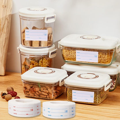 2 Rolls 1000 Pieces Removable Food Labels, 1 x 2 Inch Date Stickers for Freezer, Refrigerator Food Containers - Easy to Write On