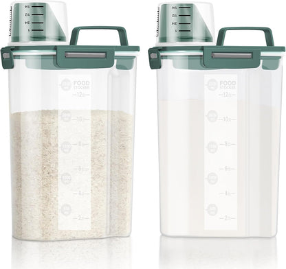 LEAWALK Airtight Rice Storage Container, 3-5Lbs Cereal Dry Food Flour Bin, Pet Dog Cat Food Dispenser with Measuring Cup, BPA Free Plastic Kitchen and Pantry Organization Bin for Sugar-Clear Grey