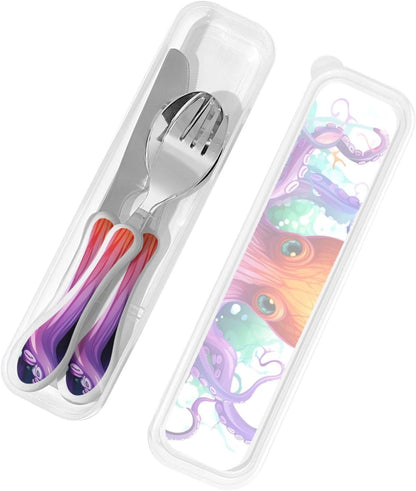 3-Piece Kids Silverware Set With Storage Case, Stainless Steel Reusable Children Safe Knife Spoon Fork Set Long Haired Dachshund Children Flatware Set For Kids Lunch Box