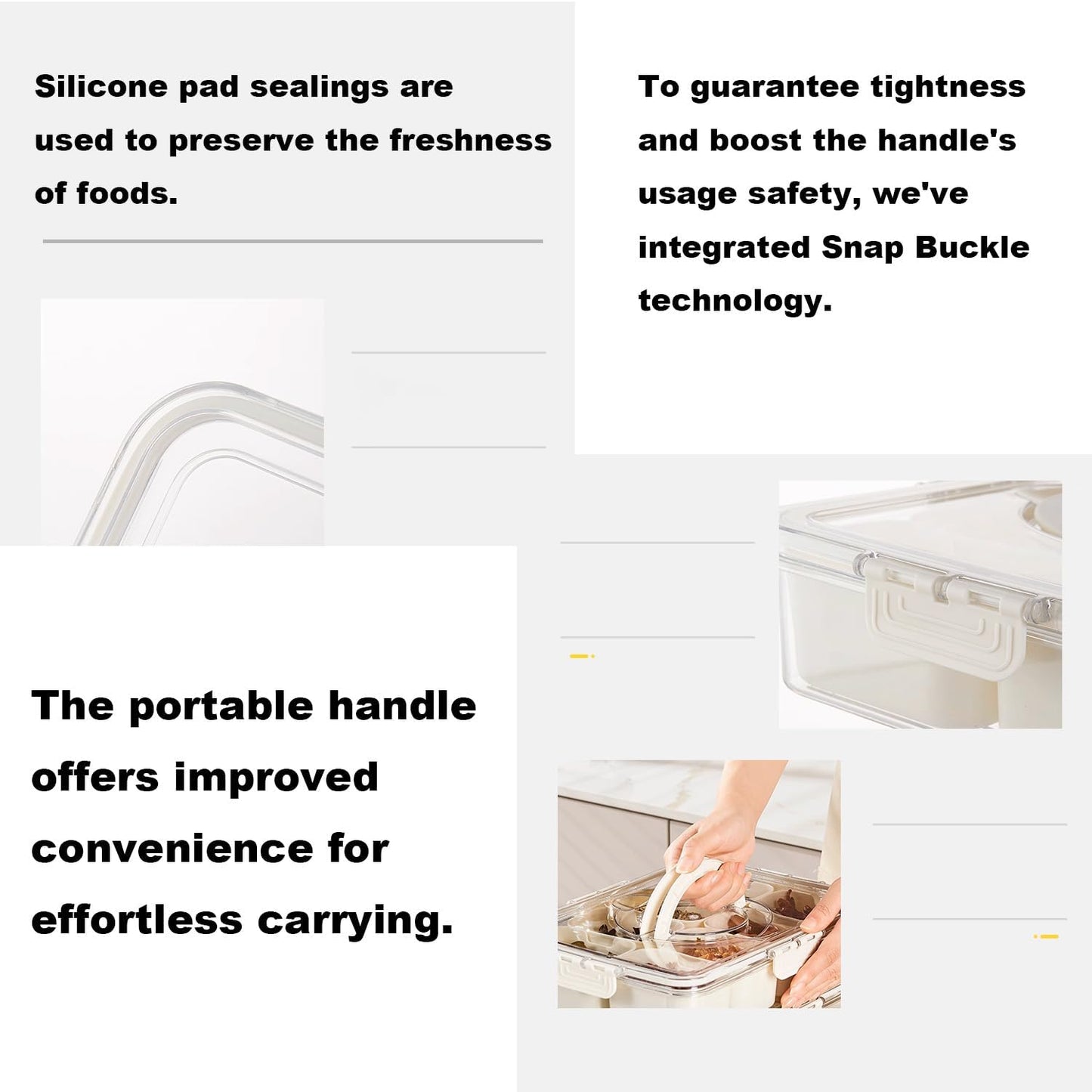 Snackle Box Container,Portable Snack Box 8 Compartment Divided Serving Tray with Lid and Handle,Clear Storage Organizer for Fruit Candy Nuts Perfect for Road Travel Party