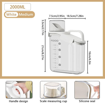 Cereal Containers Dispenser Rice Storage Container Clear Food Storage Containers Measuring Cup Pour Spout With Lids Airtight For Kitchen Grain Dry Food Pet Dog Food Organization（Green 2L）