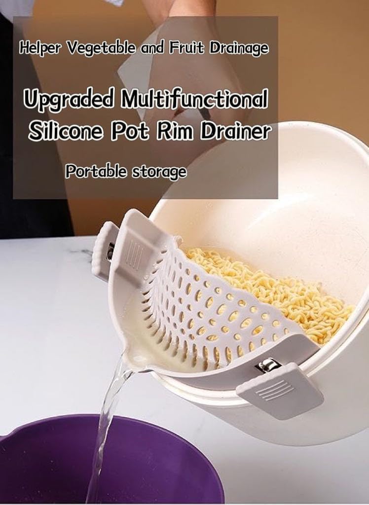 Cooking Tools for Kitchen/A Clip-on Silicone Strainer Purple Pots and Pans Set/Unique Gifts for Cooks/Gifts for Mom Useful/Cooking Gifts for Women (Grey), large, KIER-1, Gray