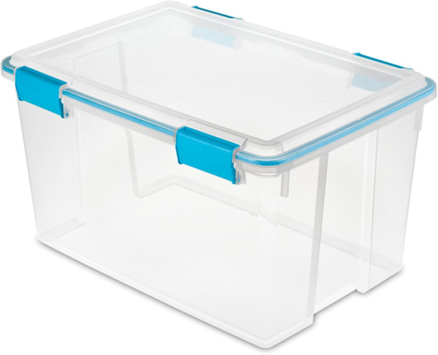 Sterilite 80 Qt Gasket Box, Stackable Storage Bin with Latching Lid and Tight Seal, Plastic Container to Organize Basement, Clear Base and Lid, 1-Pack