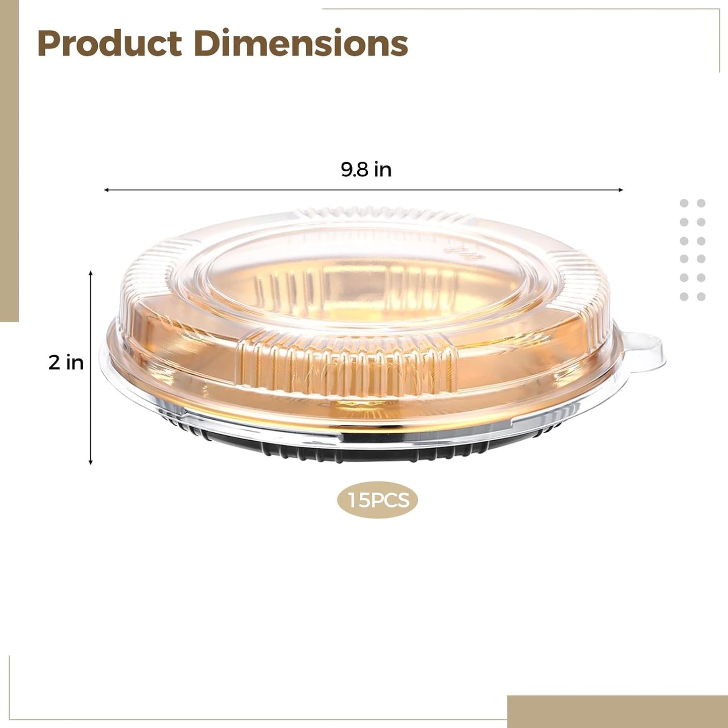 15 PCS Disposable Cake Containers with Lids, 9 Inch Disposable Pie Pans with Lids, Portable Pie and Pizza Containers with Snap-On Dome Covers for Cakes, Salads, and Meal Prep
