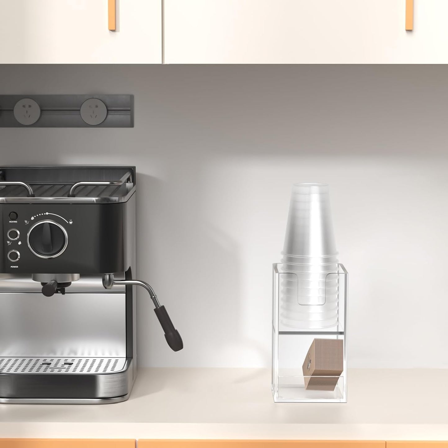 Coffee Condiment and Cup Organizer - 2-Tier Upright Cup and Lid Holder with Straw Organizer 2 Compartments Clear Acrylic Cup Dispenser for Restaurant Breakroom Coffee Station Countertop