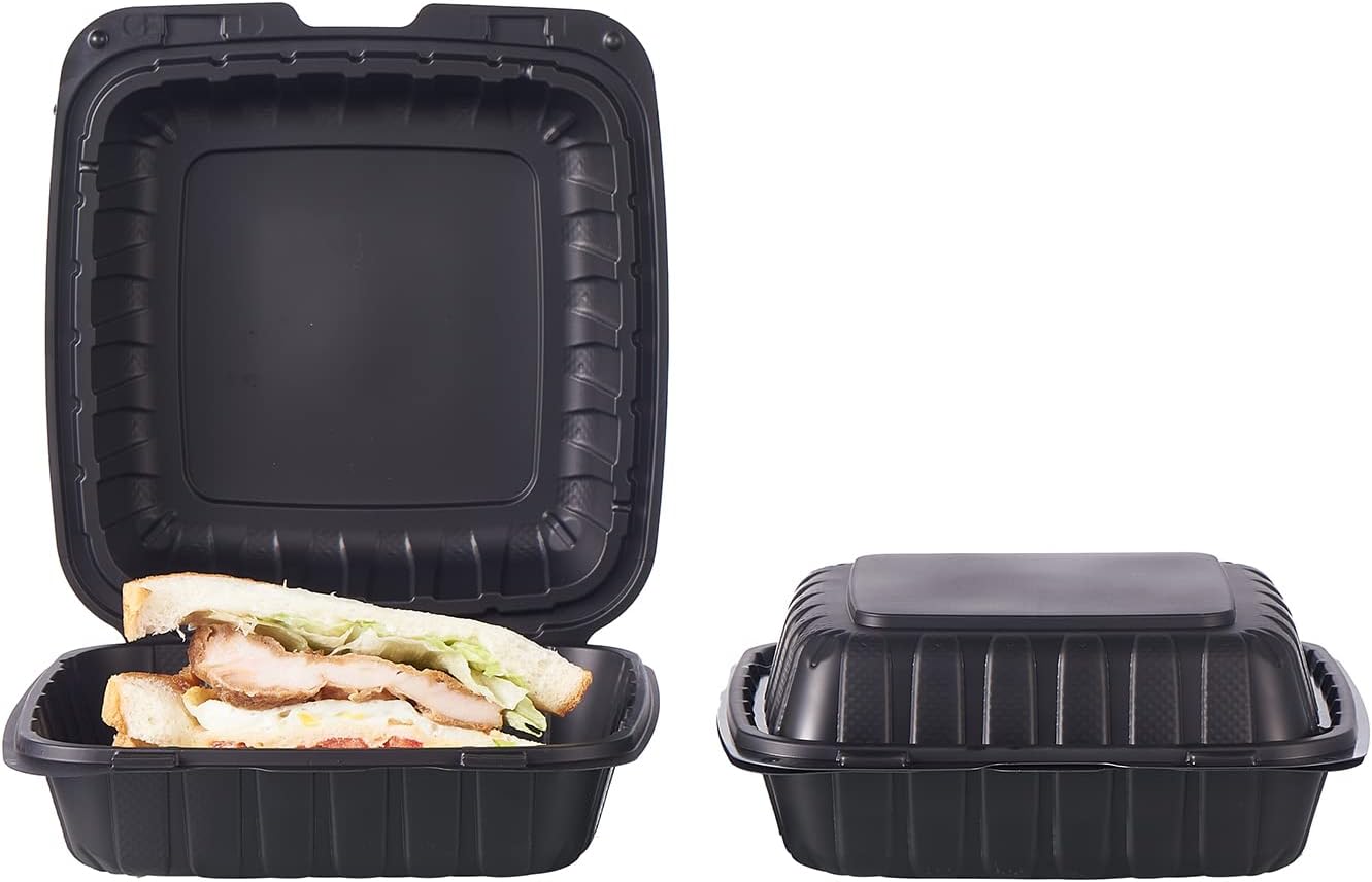 FULING [8x8-Inch, 50 Pieces, 3-Compartment Disposable To Go Box Containers, Plastic Clamshell Takeout Food Trays, Microwave Safe, Cut Resistantstable Hinged Lid, Hybrid Polypropylene, White