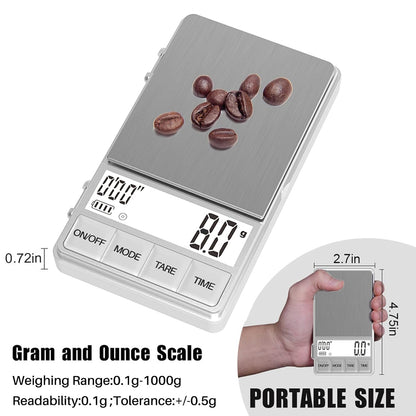 WEIGHTMAN Espresso Scale with Timer 1000g x 0.1g, Small Thin Coffee Scale