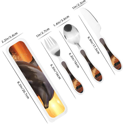 3-Piece Kids Silverware Set With Storage Case, Stainless Steel Reusable Children Safe Knife Spoon Fork Set Black And White Grid Children Flatware Set For Kids Lunch Box