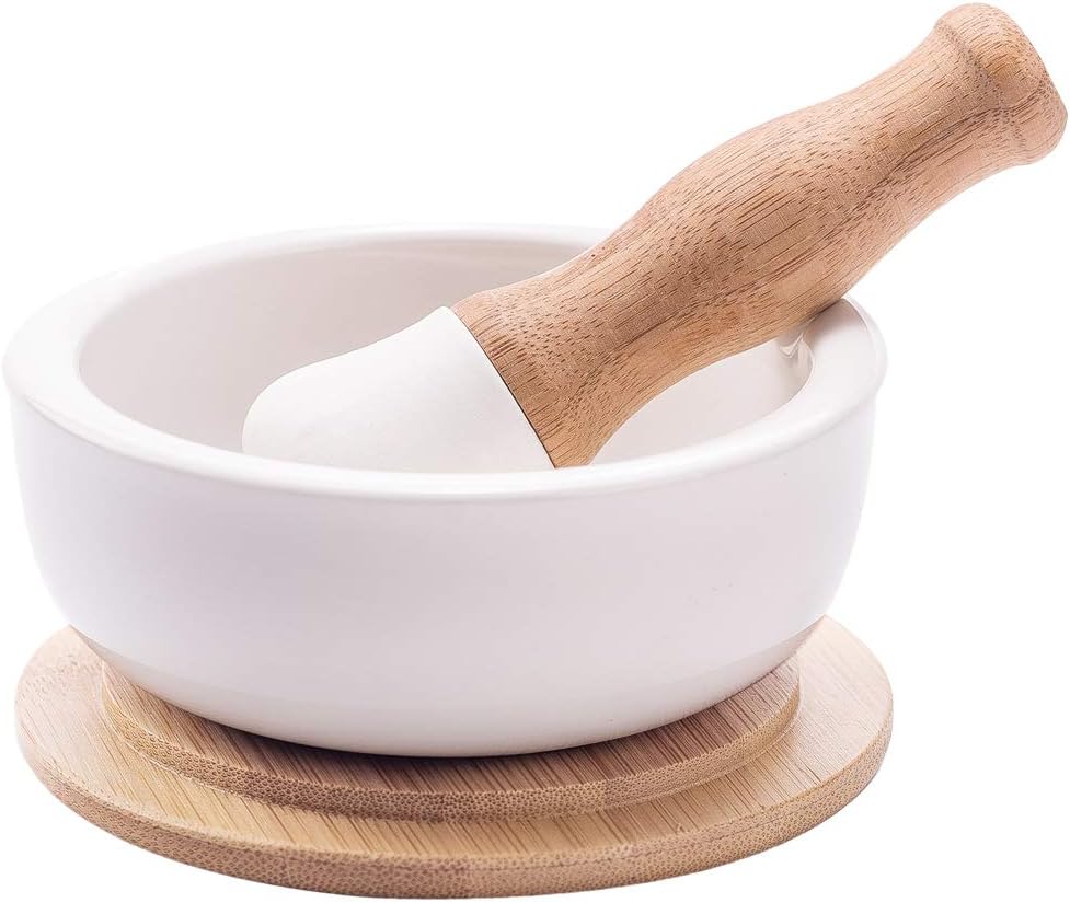 E-liu Porcelain Mortar and Pestle Set with Lid, Functional for Grinding