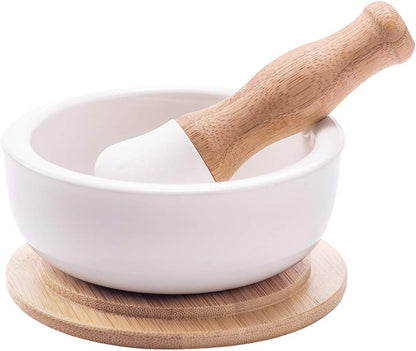 E-liu Porcelain Mortar and Pestle Set with Lid, Functional for Grinding