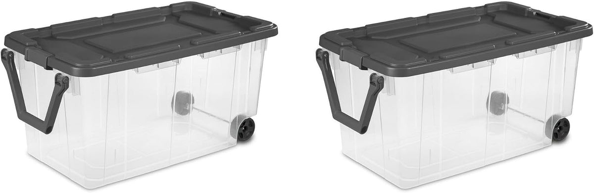 Extra Large Storage Bin, 40 Gallon Wheeled Plastic Storage Container with Handle, Green, Pack of 2 (GREEN)