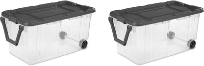 Extra Large Storage Bin, 40 Gallon Wheeled Plastic Storage Container with Handle, Green, Pack of 2 (GREEN)