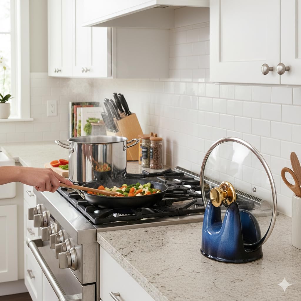 Nihow Ceramic Pot Lid Holder While Cooking for Kitchen Counter/Stove Top