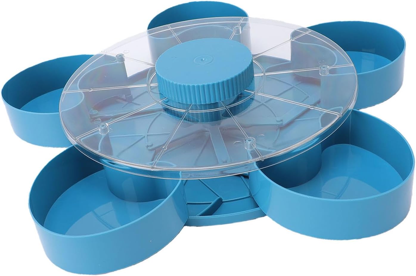 POCREATION 5 Compartment Rotating Snack Tray with Lid, Spinning Divided Serving Tray for Party Appetizers Dips Fruits Veggies Picnic Game Day
