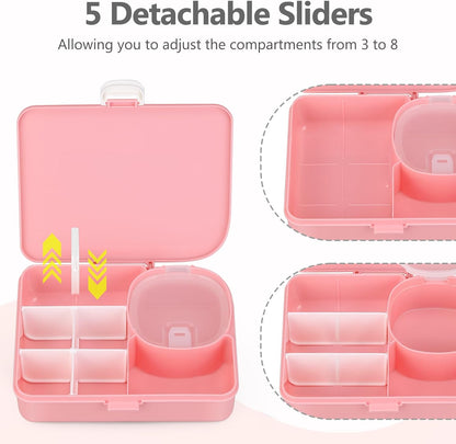 JOOPETALK Kids Snackle Lunch Box with Leak-Proof Snack Container, 8 Compartments with Detachable Dividers, BPA-Free, Dishwasher Safe – Bento Box for School & Travel(Blue)